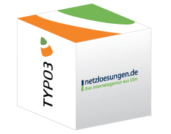 Grafik eines Würfels mit den Logos von netzloesungen.de und Typo3